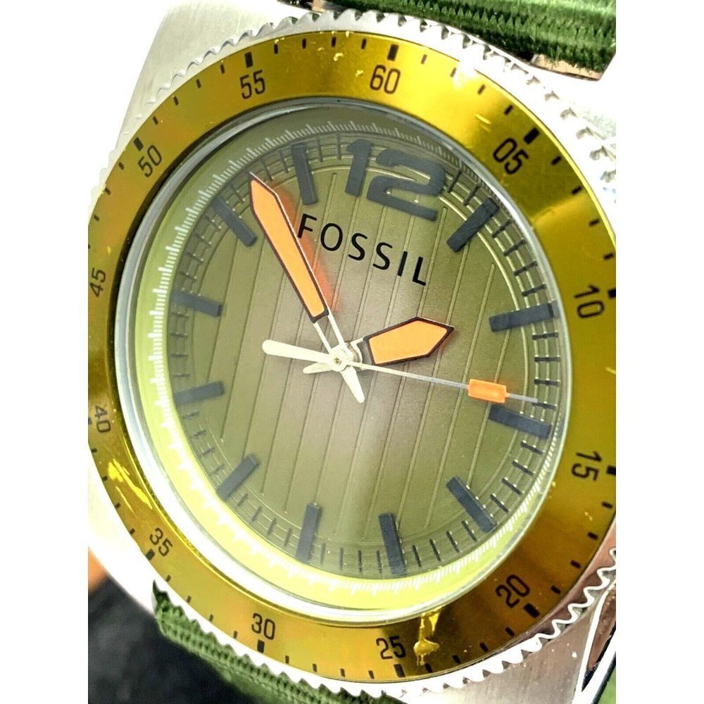 Fossil Men's Watch WB1043 Quartz Green Dial 38mm Stainless Steel Case Nylon Band
